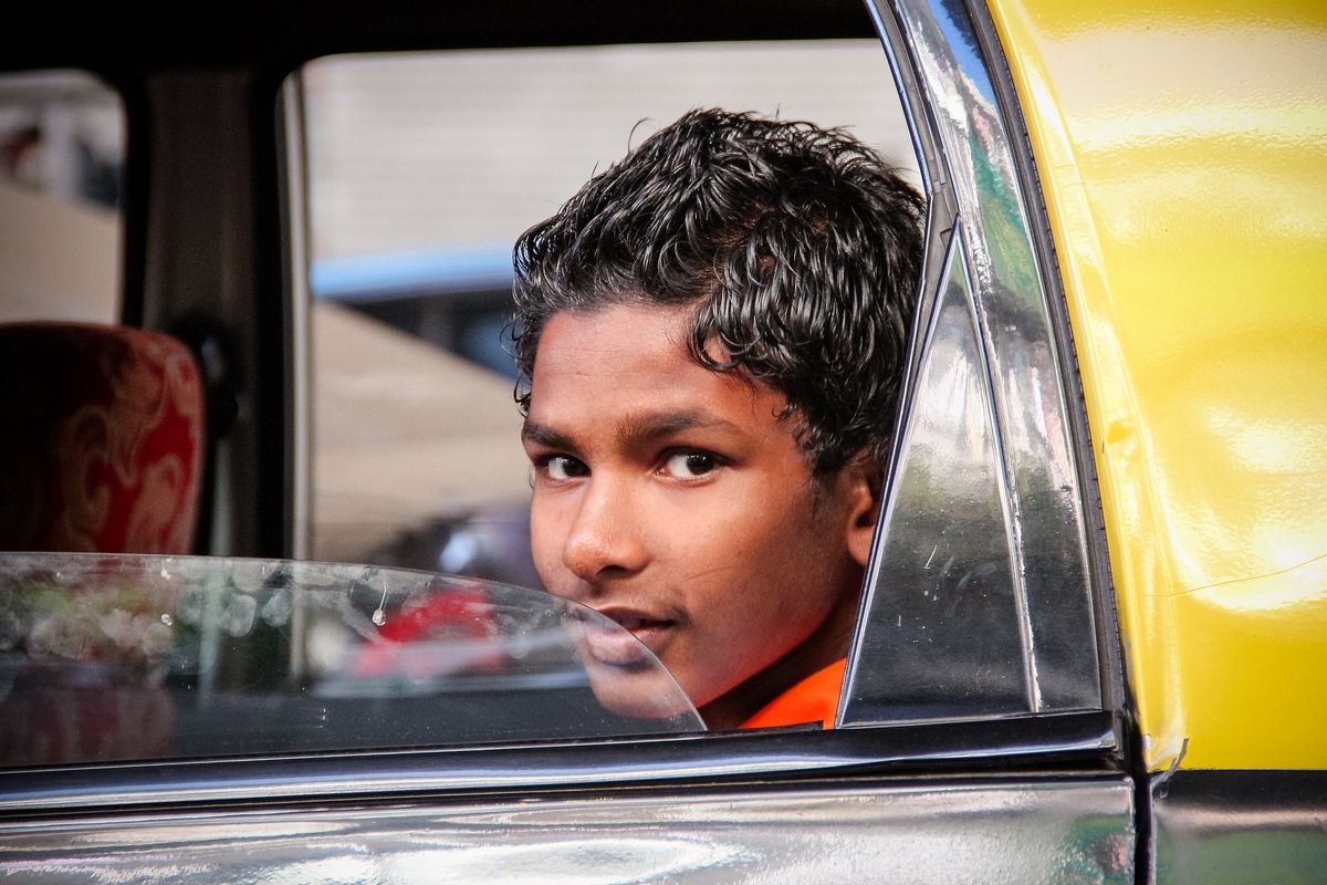 Dans le taxi, Mumbai, India, 2014